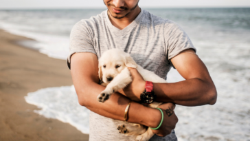 Man holding a puppy