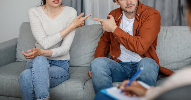 Couple arguing during therapy session