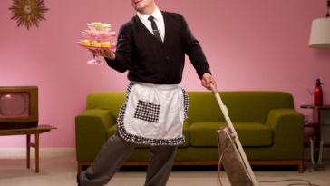 man doing chores