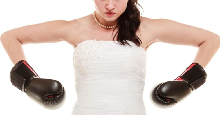 Angry Bride in boxing gloves.