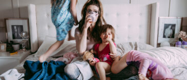 Stressed out woman with kids