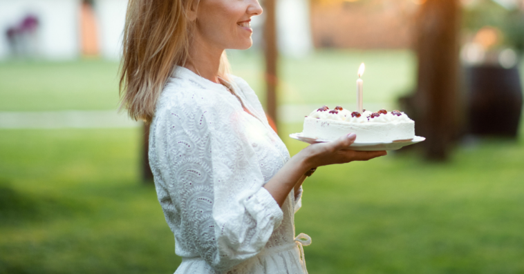 Woman wearing a white dress for her birthday party
