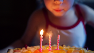 Girl making wish on birthday candles