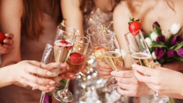 Beautiful young women's hands hold glasses of champagne. Women's party