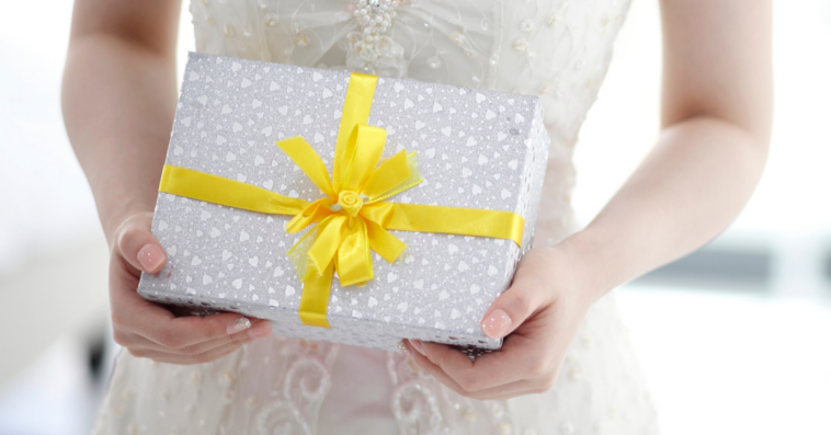 Bride holding an expensive gift
