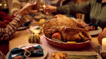 Family enjoying Thanksgiving dinner.