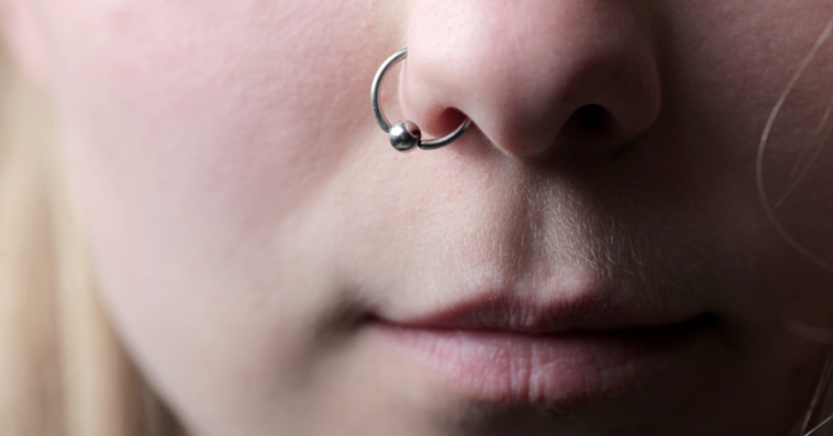 Teen girl with nose piercing