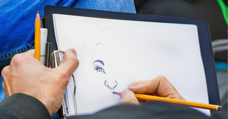 artist sketching caricature of woman