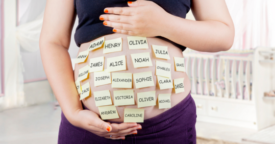 Pregnant woman deciding baby names