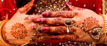 Close up of mehndi on a woman's hand.