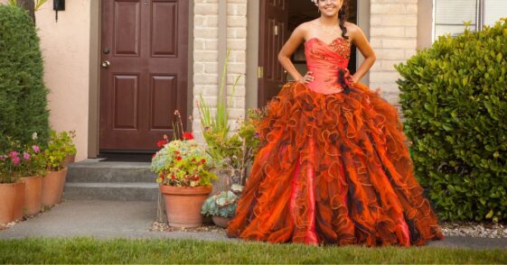 Hispanic teenager dressed for quinceanera