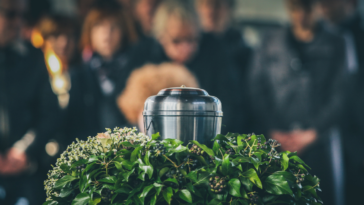 Ashes of a deceased person in an urn