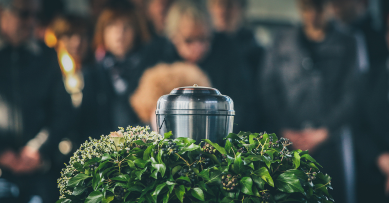 Ashes of a deceased person in an urn