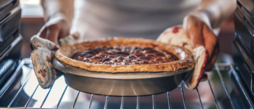 Pecan pie in the oven