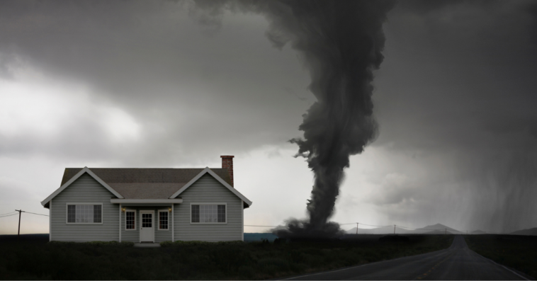 Tornado passing close to a house