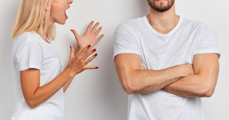 Woman yelling at man