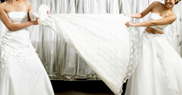 Two women fighting over same wedding dress