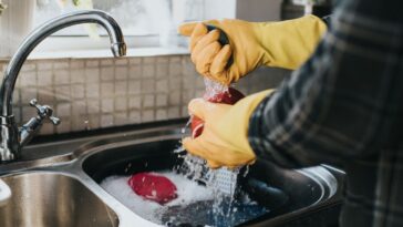 Person washing dishes