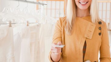 Woman buying wedding dress