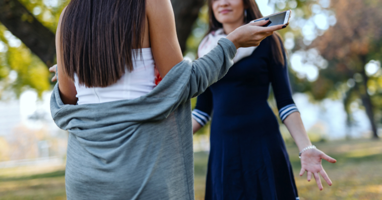 two sisters disagreeing with each other