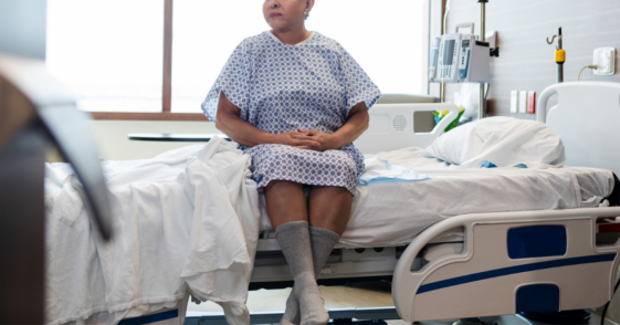 Upset patient sitting in the hospital