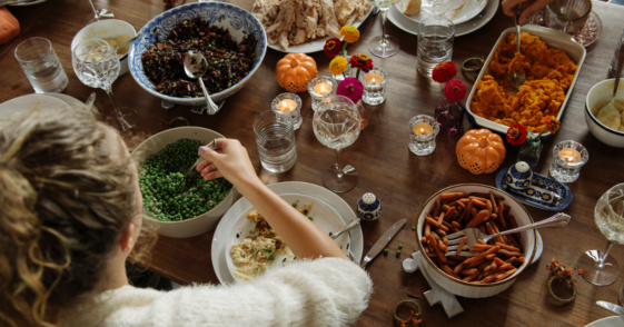 People enjoying Thanksgiving dinner