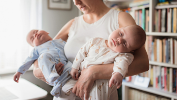 woman holding twins