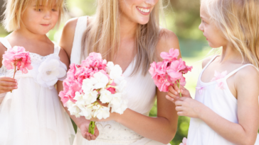 Bride with two flower girls