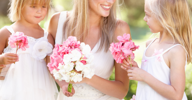 Bride with two flower girls