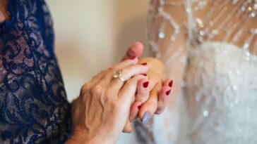 Mother of the bride holding her hand.