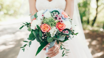A bride holding a bouquet