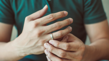 A man wearing a wedding ring.