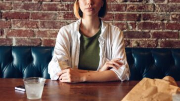 Woman sitting alone at restaurant