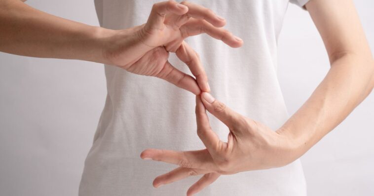 International day of Sign Languages poster. A pair of hands making a symbol. Connect. Isolated on white background.