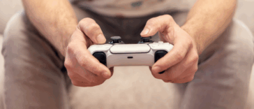 man playing video games