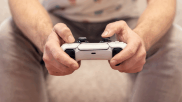 man playing video games