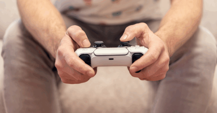 man playing video games