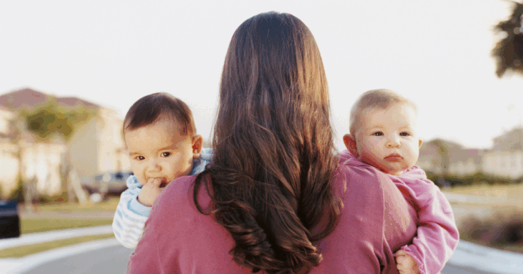 Mom holding twins
