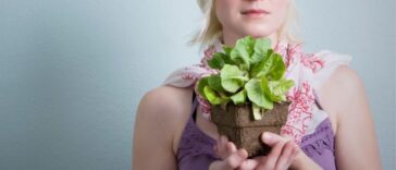 Young Woman Holding A Potted Plant.