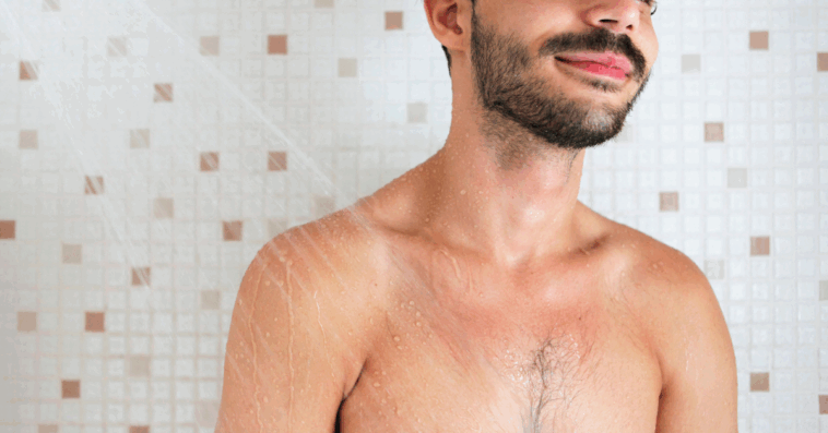 man taking a shower
