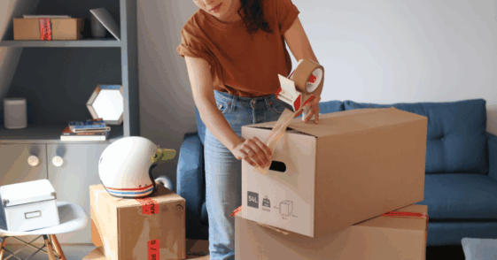 Woman with moving boxes