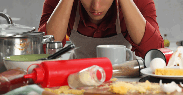 Frustrated guy trying to clean