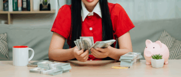 woman with a lot of money
