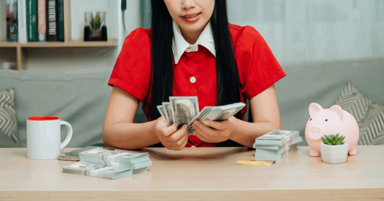 woman with a lot of money