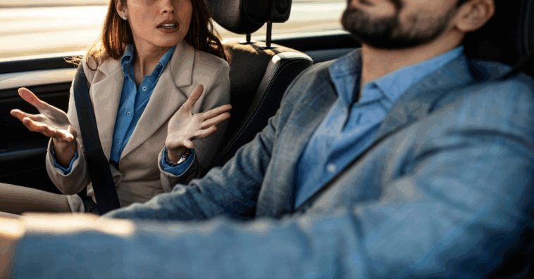 Couple arguing in car