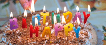 birthday cake with lit candles
