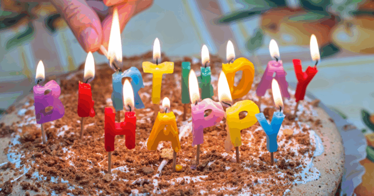 birthday cake with lit candles