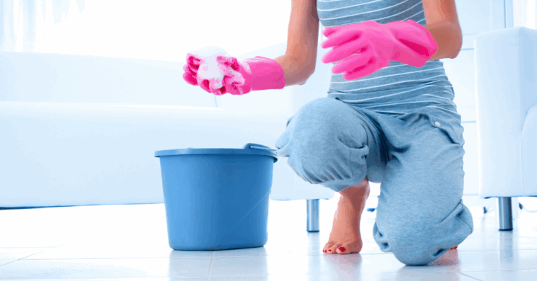 Woman cleaning floor
