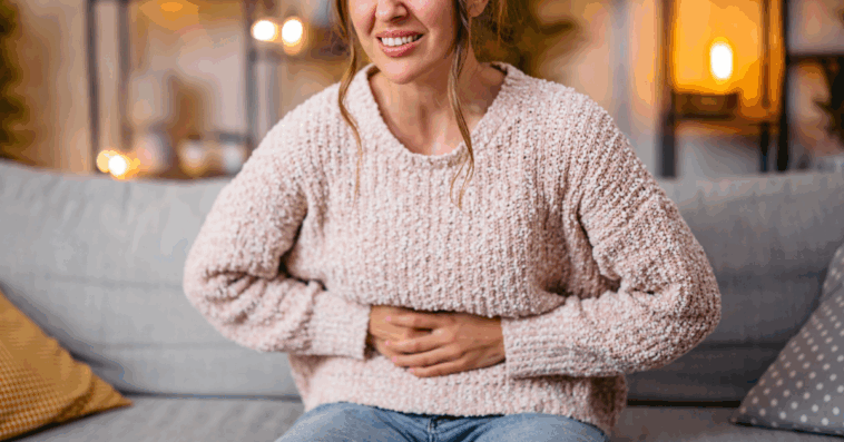 young woman with gastrointestinal distress