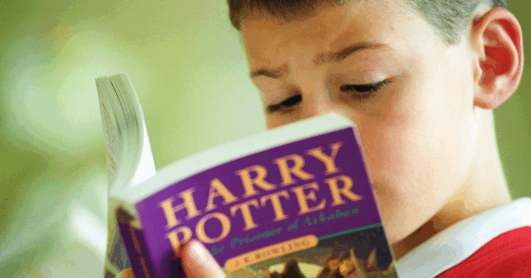 Boy reading 'Harry Potter'